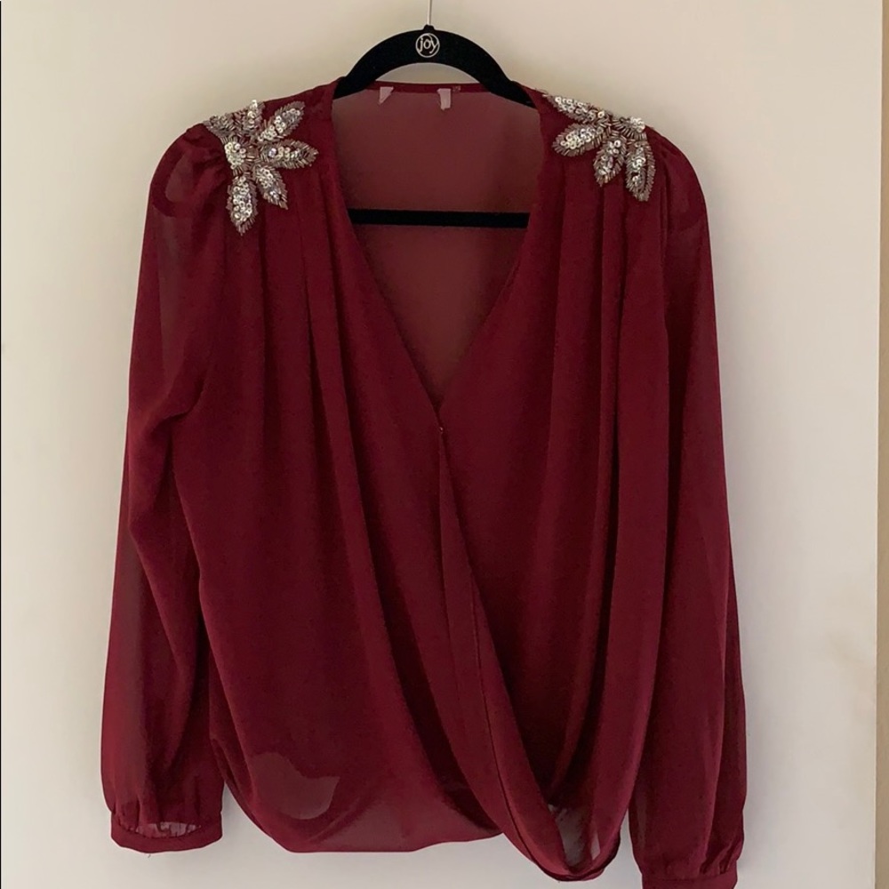 Burgundy Sheer Embellished Top